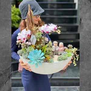 Chậu Lan Hồ Điệp Nhí Mix Sen Đá Và Lũa Gỗ Để Bàn – Món Quà Kỷ Niệm Ngày Cưới Khó Quên