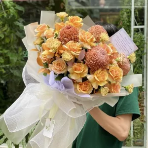 Bó Hoa Hồng Cam Nâu Màu Mùa Thu Tuyệt Đẹp