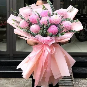 Bó Hoa Cúc Mẫu Đơn Hồng Nhạt Đẹp Lãng Mạn [Hoa Nhập Khẩu]