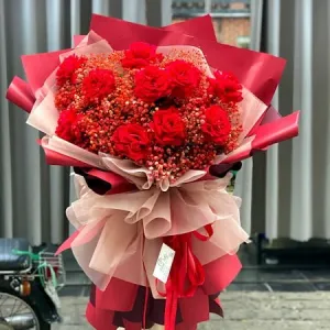 Hoa Hồng Tặng Người Yêu Mix Với Hoa Baby Đỏ Siêu Ấn Tượng