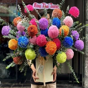 Lẵng Hoa Chúc Mừng Khai Trương Đẹp[Cúc mẫu đơn nhiều màu]