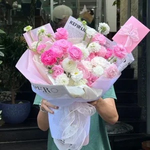 Bó Hoa Tặng Cô Từ Hoa Mao Lương Hồng, Trắng Mix Nhiều Hoa Phụ