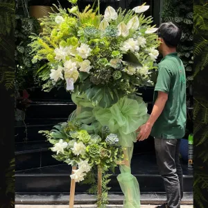 Hoa Khai Trương Sang Trọng Màu Xanh Mix Sen Đá
