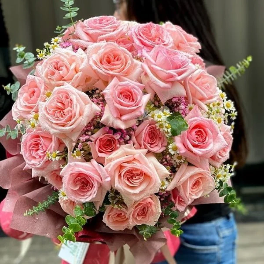 Hoa Hồng Pink Ohara Bó Tròn Siêu To Khổng Lồ