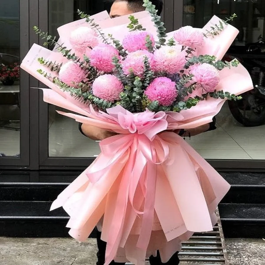 Bó Hoa Cúc Mẫu Đơn Hồng Nhạt Đẹp Lãng Mạn [Hoa Nhập Khẩu]